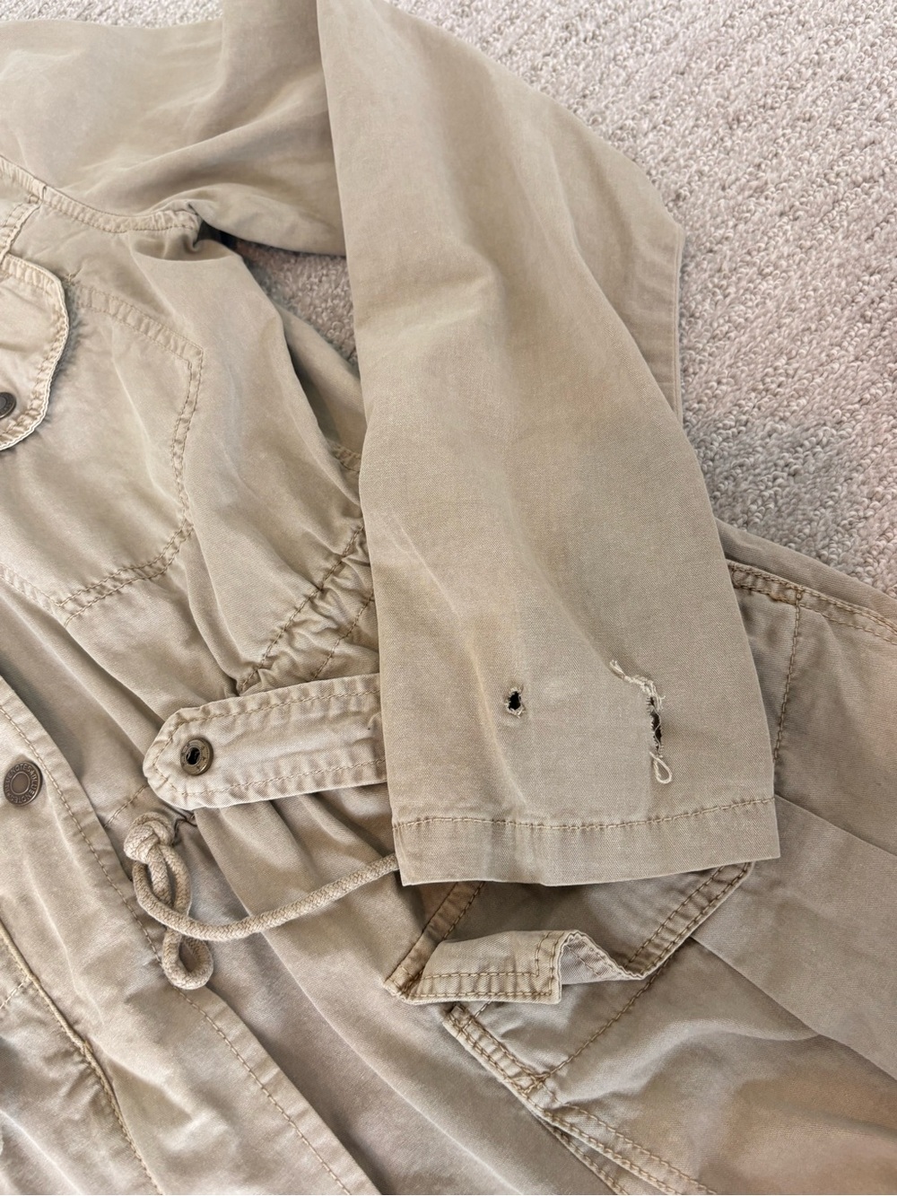 Bluenotes 2010s Beige Military Utility Cargo Hooded Field Jacket Size S - Picture 6 of 9